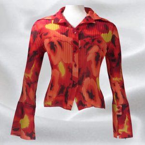 QUINTIERI Red Pattern Button Up Top in Size Large